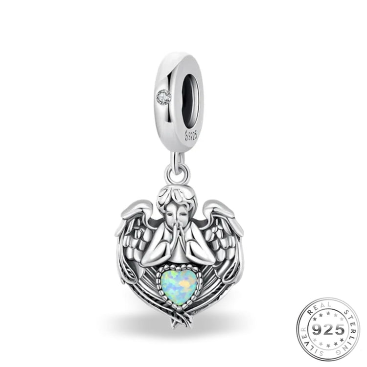 Guardian Angel Charm 925 Sterling Silver & Opal ( fits pandora