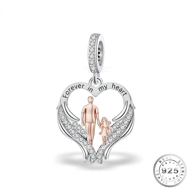 Dad grandad Angel Wings Charm 925 Sterling Silver fits Pandora