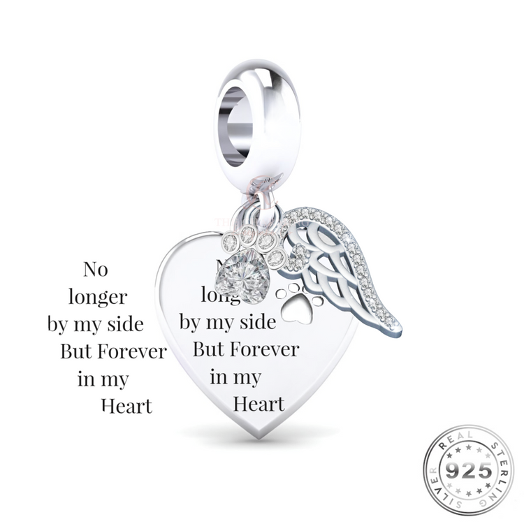 Dog / Cat Paw Angel Wings Charm 925 Sterling Silver (fits pandora )