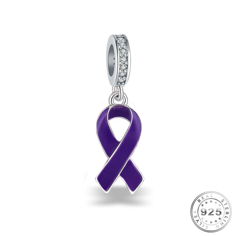 Purple Awareness Ribbon Charm 925 Sterling Silver ( fits pandora )