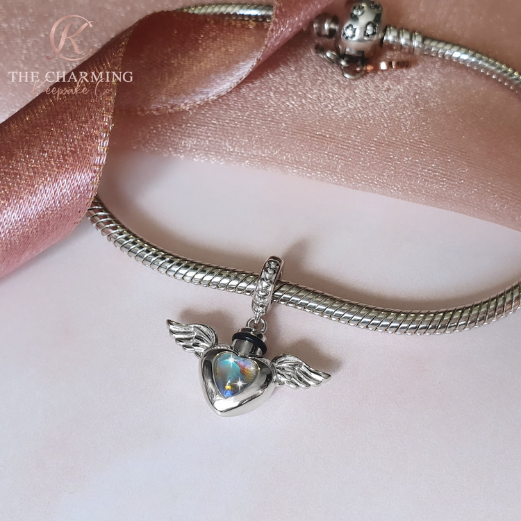 Angel Wings Self-Fill Cremation Ashes Charm 925 Sterling Silver ( fits pandora )