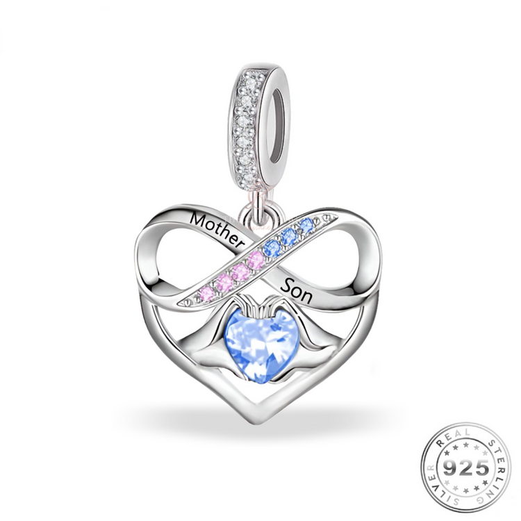 Mother & Son Heart Dangle Charm 925 Sterling Silver ( fits pandora )