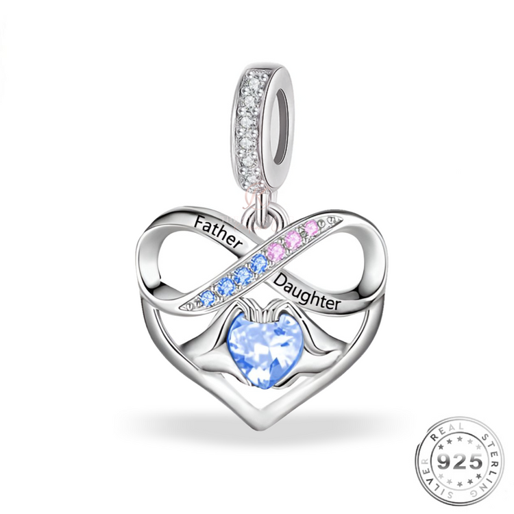 Father & Daughter Heart Dangle Charm 925 Sterling Silver ( fits pandora )