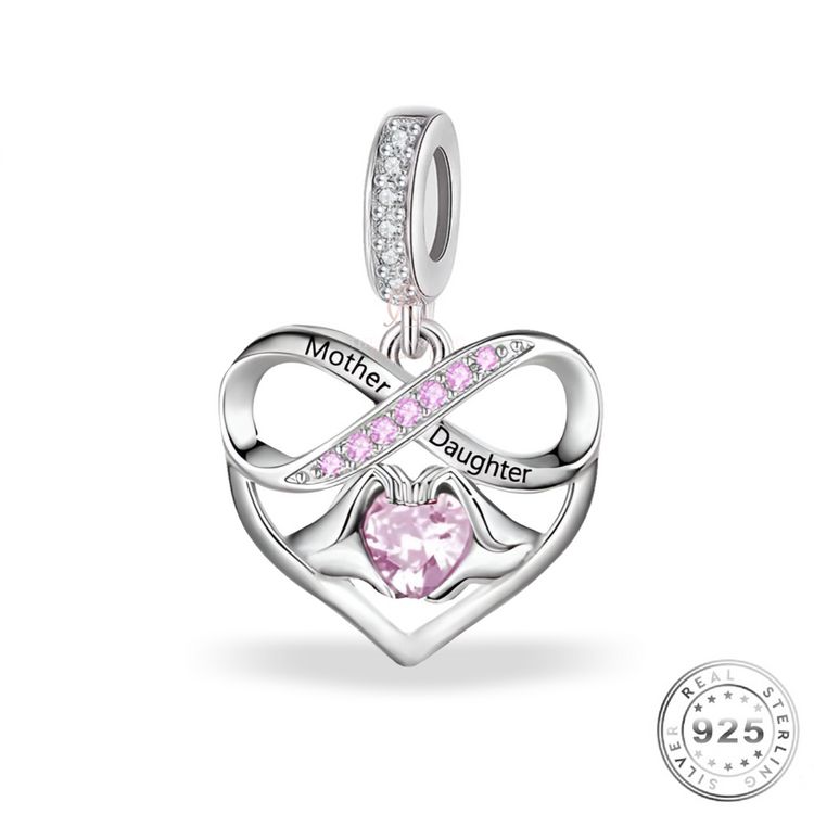 Mother & Daughter Heart Dangle Charm 925 Sterling Silver ( fits pandora )