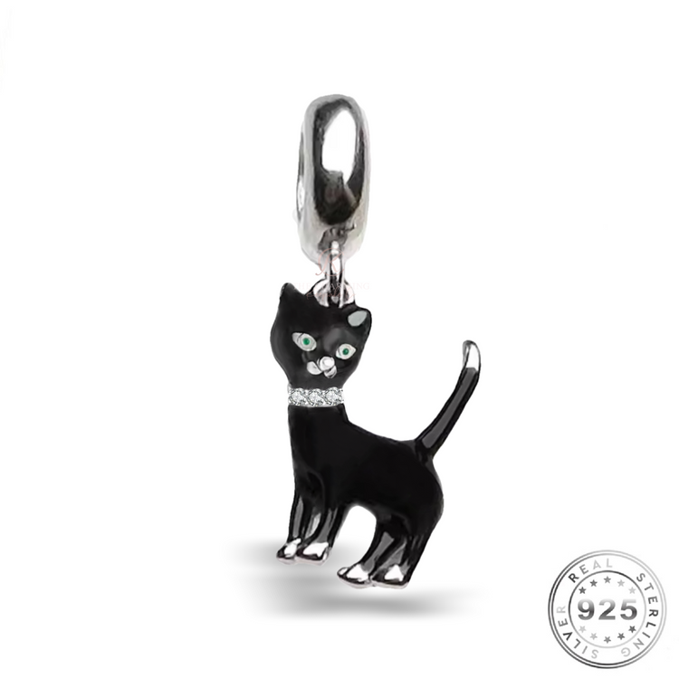 Black Cat Dangle Charm 925 Sterling Silver - fits pandora