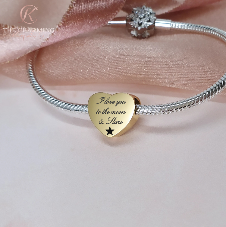 Engraved Self-Fill Ashes Heart Charm - Silver, Gold or Rose Gold - fits Pandora bracelets