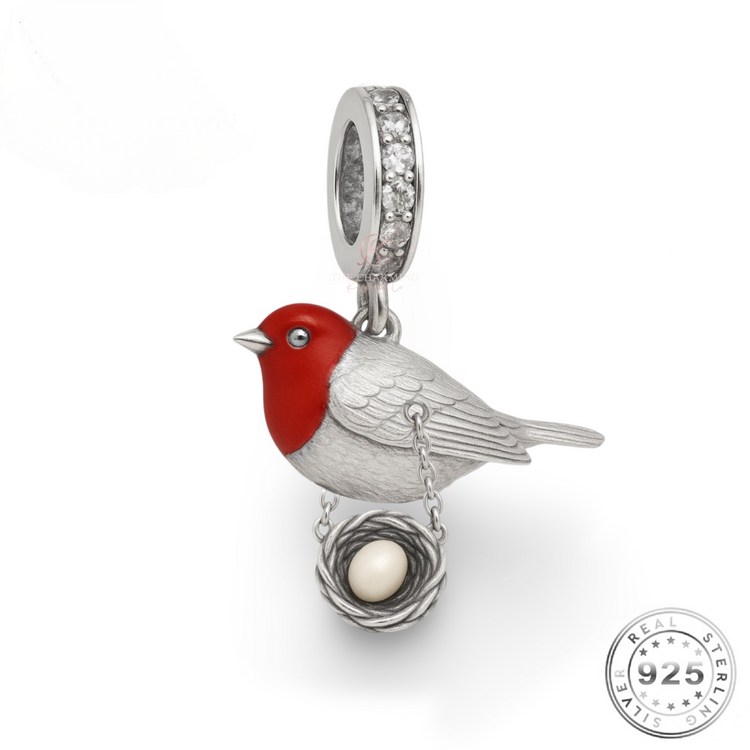 Red Robin Charm Genuine 925 Sterling Silver - Guardian Angel fits Pandora