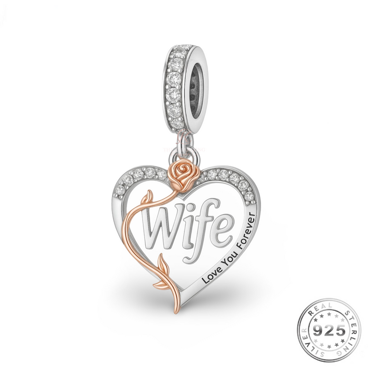 Wife Dangle Charm 925 Sterling Silver & Rose Gold fits Pandora