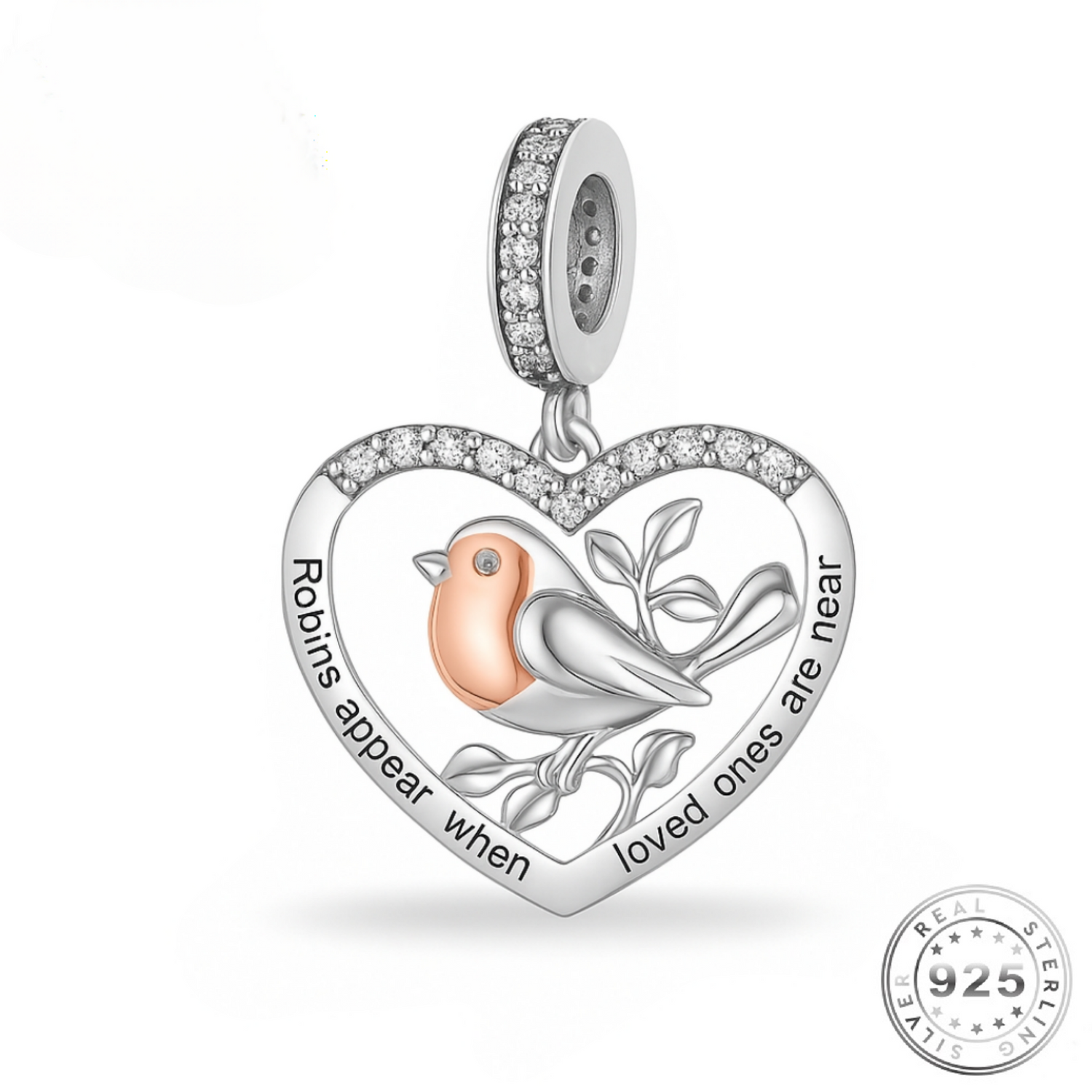 Robin Charm Genuine 925 Sterling Silver Rose Gold - Robin&