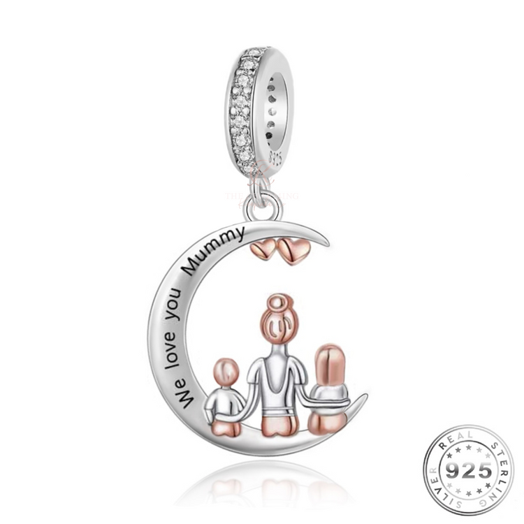 We Love You Mummy Charm 925 Sterling Silver & Rose Gold Son Daughter - fits Pandora Mum gift