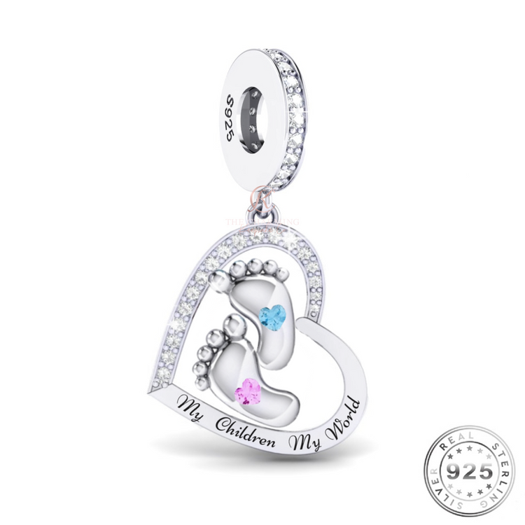 My Children My World Footprints Charm 925 Sterling Silver - fits Pandora - New Baby girl or boy