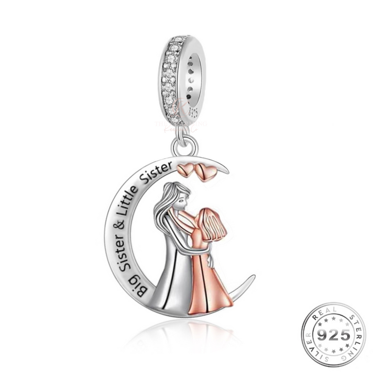 Big Sister & Little Sister Moon Charm 925 Sterling Silver - fits Pandora