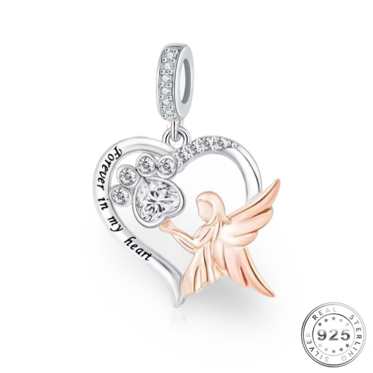 Cat / Dog Paw Guardian Angel Charm 925 Sterling Silver & Rose Gold fits Pandora