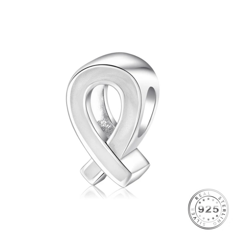 Grey / Silver Cancer Ribbon Charm 925 Sterling Silver (fits pandora )