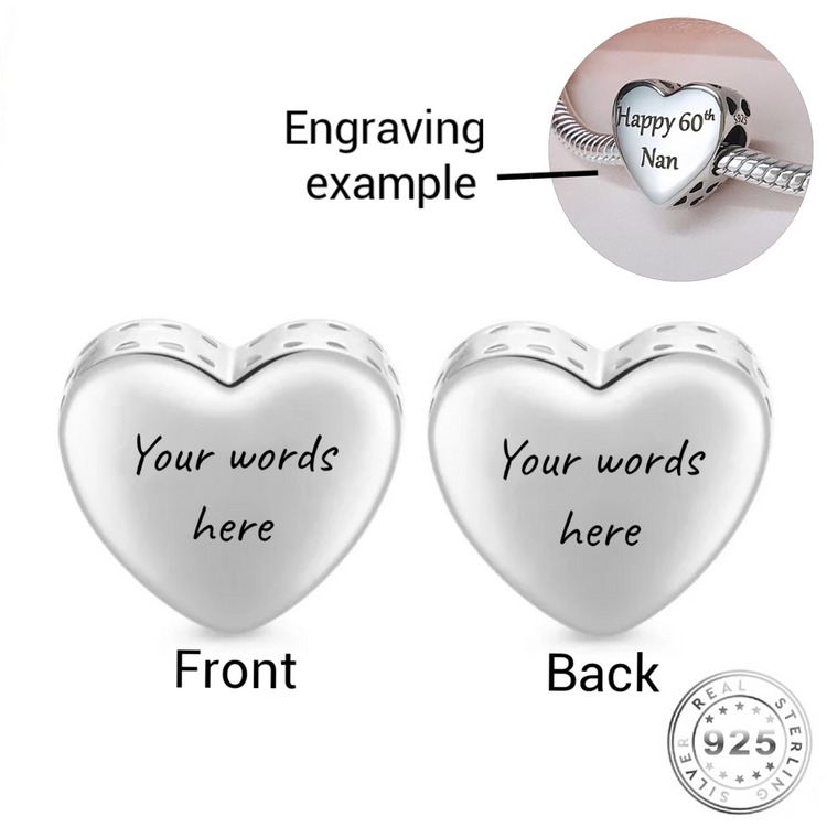 Engraved Heart Charm Genuine 925 Sterling Silver (fits Pandora ) Personalised Gift Mum Daughter Wife Niece Sister Cousin Granddaughter