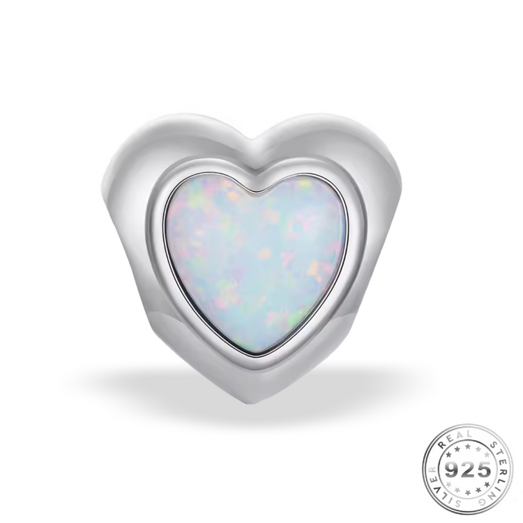 Opal Heart Charm 925 Sterling Silver - fits pandora