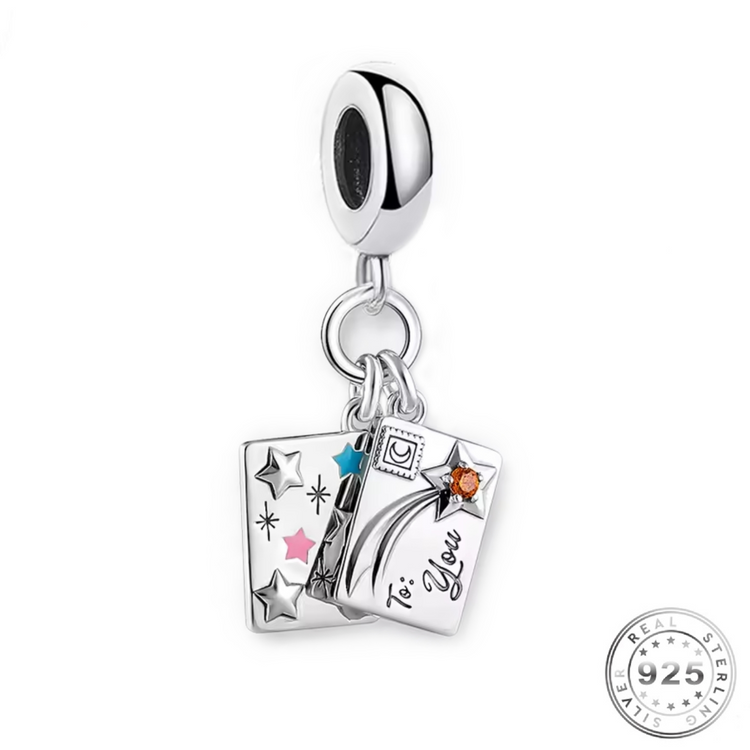 Wish Upon a Star Postcard Charm 925 Sterling Silver shooting star - fits Pandora - good luck
