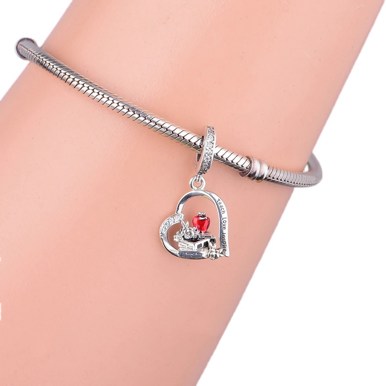 Teacher Heart Charm 925 Sterling Silver ( FITS PANDORA )