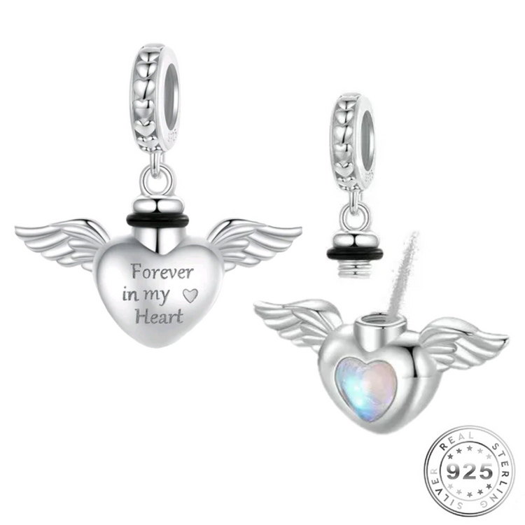 Angel Wings Self-Fill Cremation Ashes Charm 925 Sterling Silver ( fits pandora )