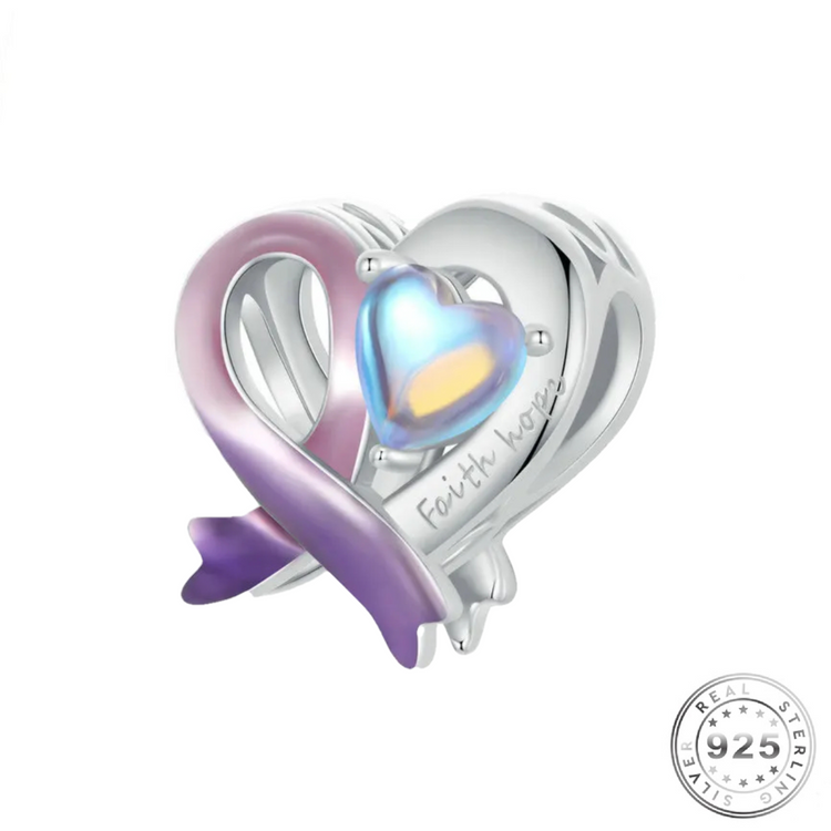 Purple Awareness Ribbon Charm 925 Sterling Silver (fits pandora ). The Purple Ribbon is commonly used to raise awareness for Alzheimers Disease, pancreatic cancer, Crohn&