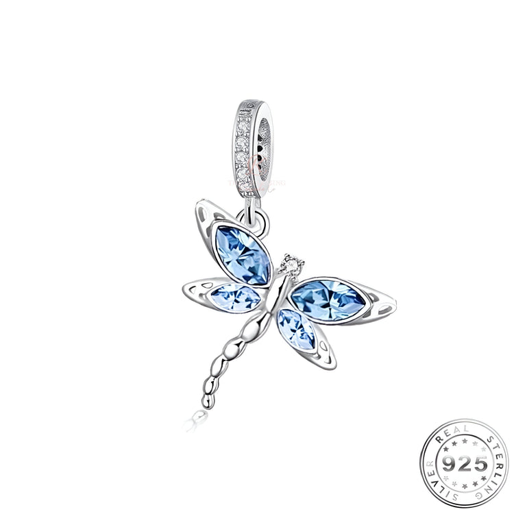 Dragonfly Dangle Charm Blue CZ 925 Sterling Silver fits pandora