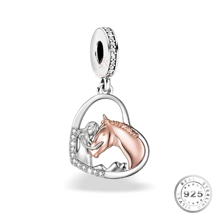 Horse Charm 925 Sterling Silver and Rose Gold fits pandora bracelets