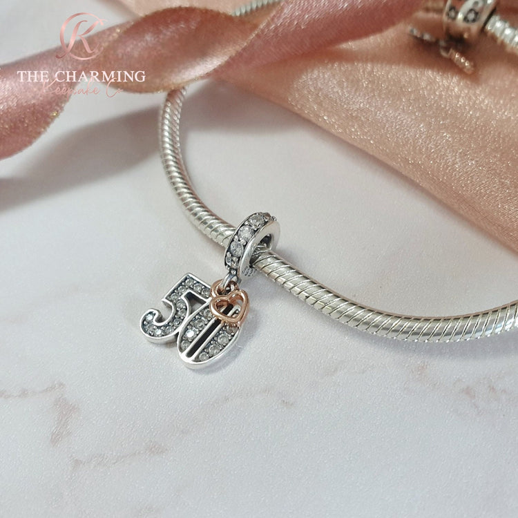 50th Birthday Sterling Silver Charm