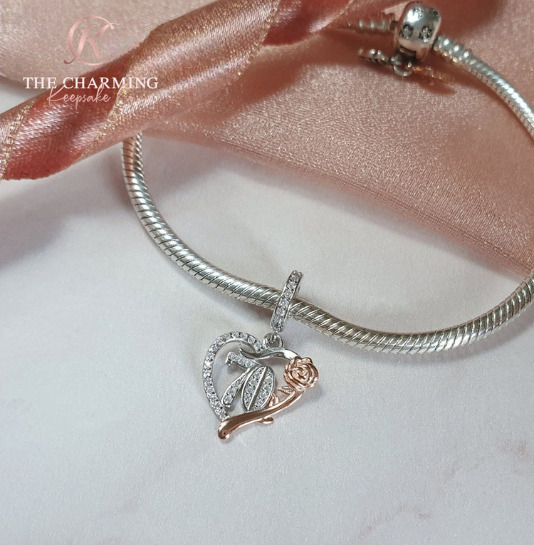 70th Rose Gold Birthday Charm
