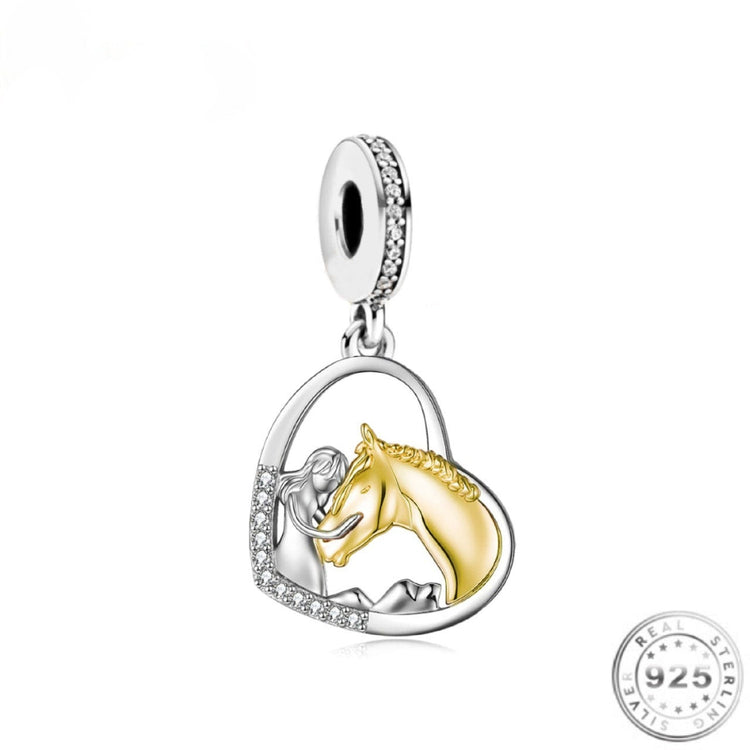 Horse Charm 925 Sterling Silver and Rose Gold fits pandora bracelets
