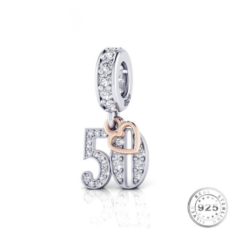 50th Birthday Charm 925 Sterling Silver fits pandora bracelets