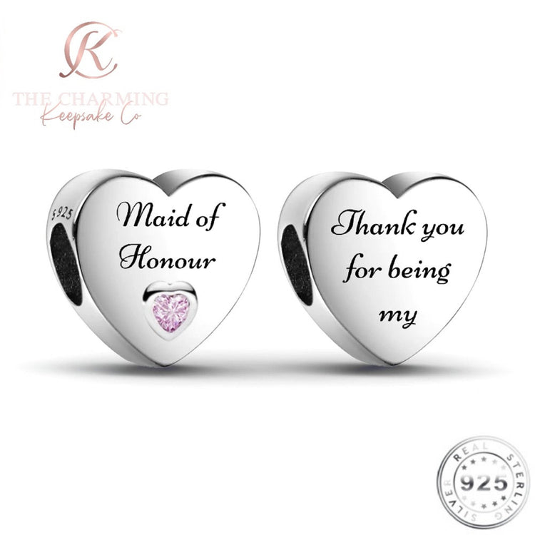 Maid of Honour Wedding Charm 925 Sterling Silver Fits Pandora bracelets