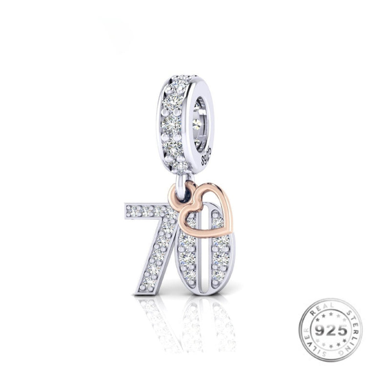 70th Birthday Charm 925 Sterling Silver fits pandora bracelets