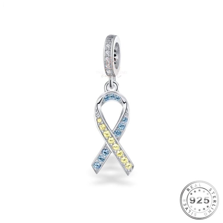 Down Syndrome Awareness Ribbon Charm 925 Sterling Silver fits pandora
