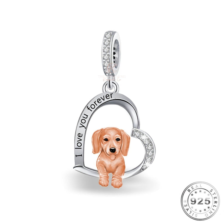sausage Dog Charm 925 Sterling Silver & Rose Gold fits pandora bracelets