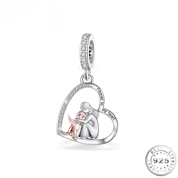 Dog Angel Wings Memorial Charm 925 Sterling Silver fits Pandora bracelets