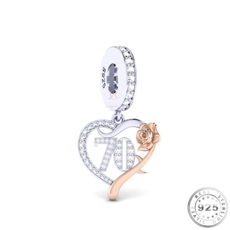 70th Rose Gold Birthday Charm
