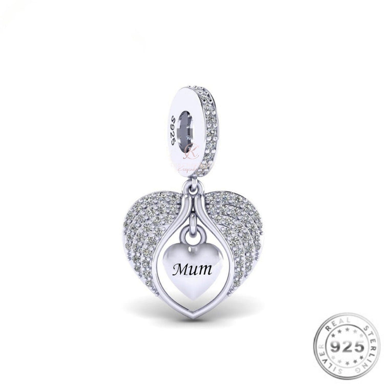 Mum Angel Wings Memorial Charm 925 Sterling Silver fits Pandora bracelets