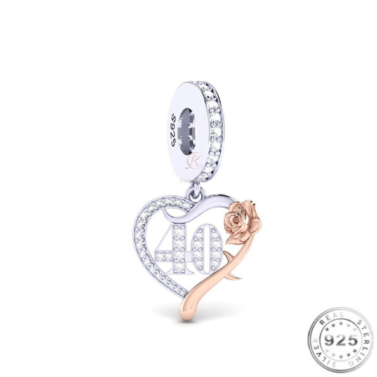 40th Birthday Charm 925 Sterling Silver fits pandora bracelets