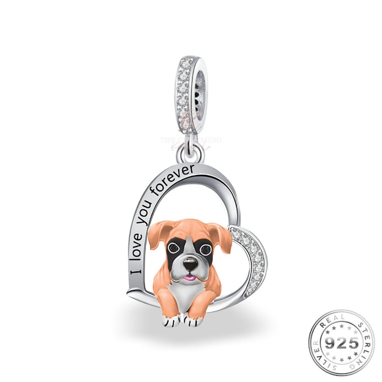 Boxer Dog Charm 925 Sterling Silver & Rose Gold fits pandora bracelets