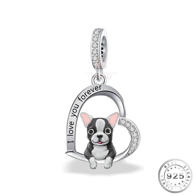 boston terrier Dog Charm 925 Sterling Silver & Rose Gold fits pandora bracelets