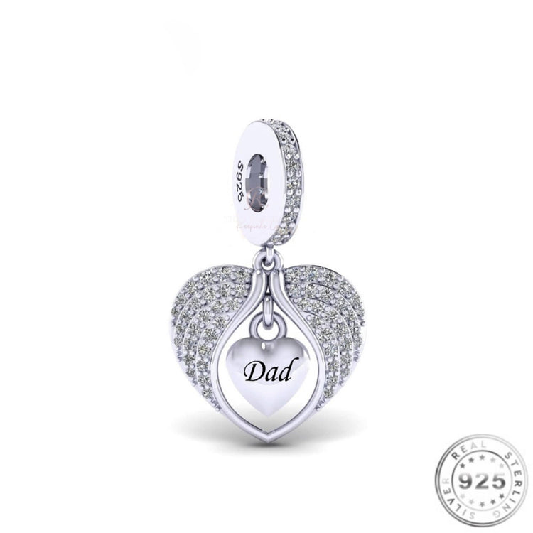 Dad Angel Wings Memorial Charm 925 Sterling Silver fits Pandora bracelets