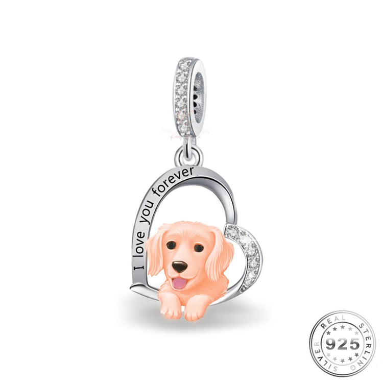 golden retriever Dog Charm 925 Sterling Silver & Rose Gold fits pandora bracelets
