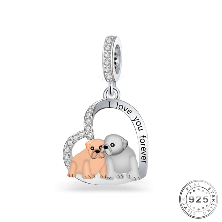 Bulldog Dog Charm 925 Sterling Silver & Rose Gold fits pandora bracelets