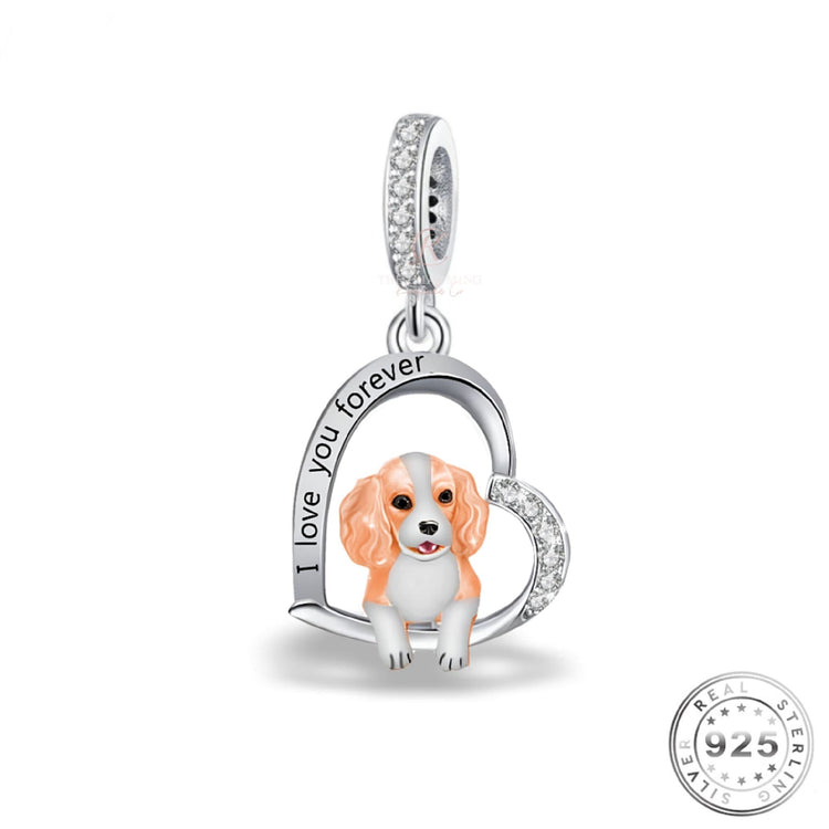 cavalier king charles Dog Charm 925 Sterling Silver & Rose Gold fits pandora bracelets