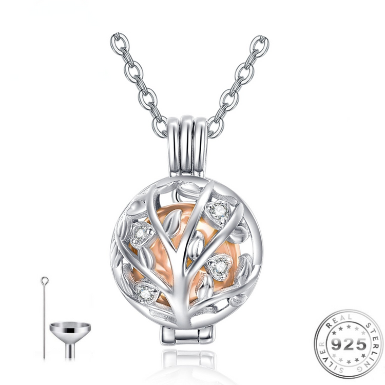 Rose Gold Family Tree Cremation Ashes  or hair Urn Locket Necklace 925 Sterling Silver self fill