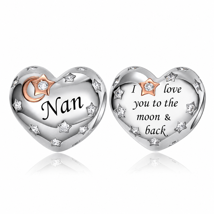 Pandora fitting Nan Heart Charm 925 Sterling Silver - I Love You to the Moon