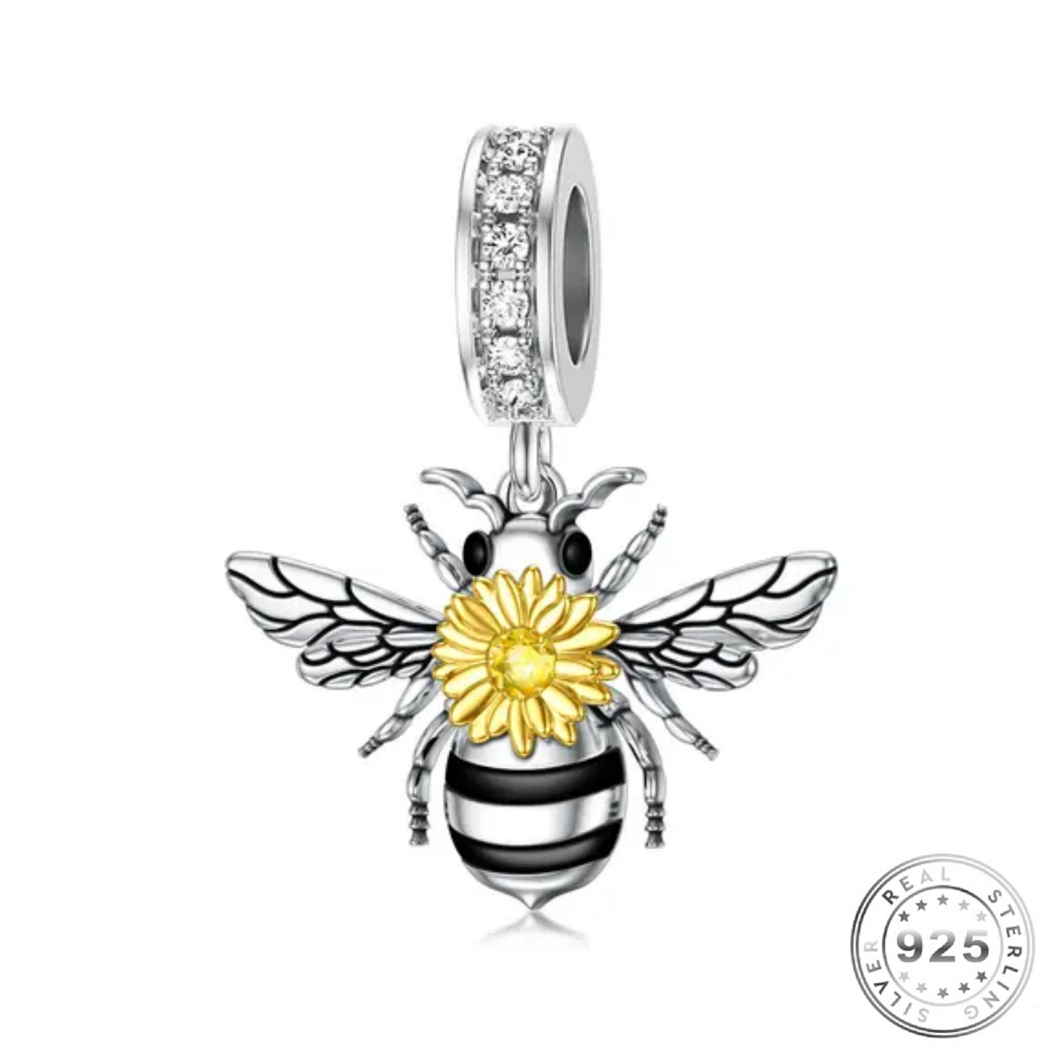 Bee and Sunflower Charm 925 Sterling Silver ( fits pandora bracelets )