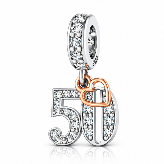 Pandora fitting 50th Birthday Charm 925 Sterling Silver & Rose Gold