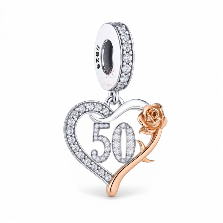 Pandora fitting 50th Birthday Charm 925 Sterling Silver & Rose Gold
