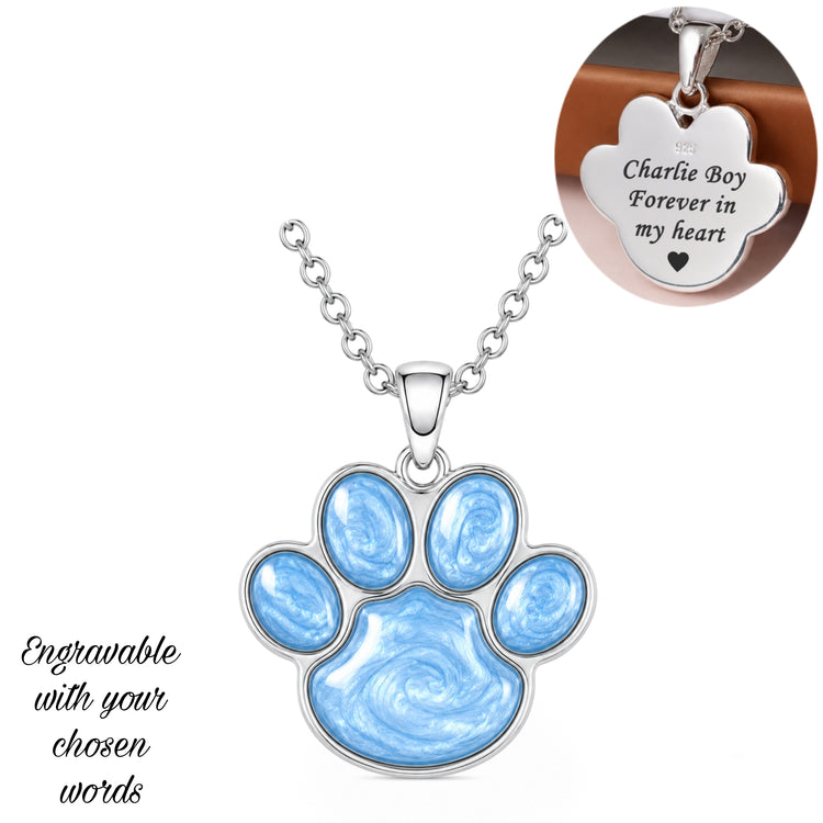Ashes & Resin Dog / Cat Paw Necklace 925 Sterling Silver - Engraved Memorial